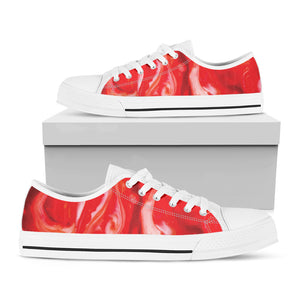 Red Acid Melt Print White Low Top Shoes