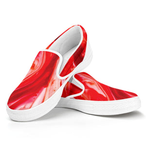 Red Acid Melt Print White Slip On Shoes