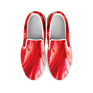 Red Acid Melt Print White Slip On Shoes