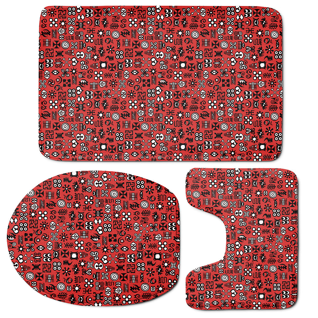 Red Adinkra Tribe Symbols Print 3 Piece Bath Mat Set