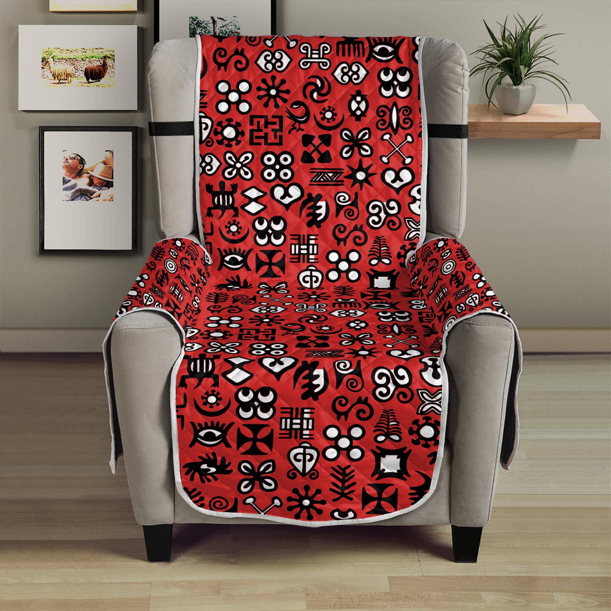 Red Adinkra Tribe Symbols Print Armchair Protector