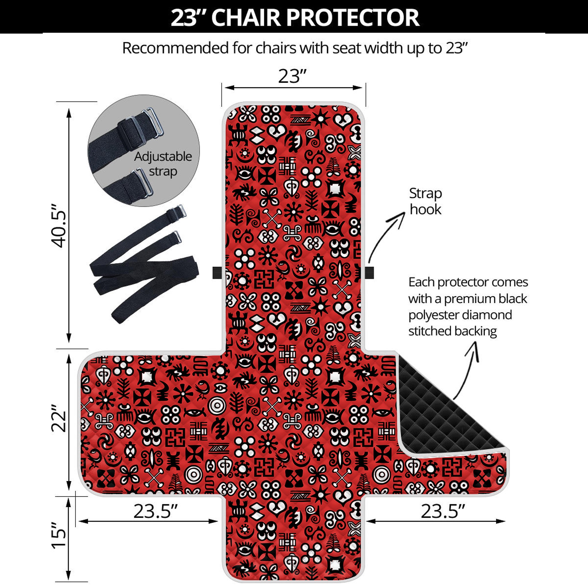 Red Adinkra Tribe Symbols Print Armchair Protector