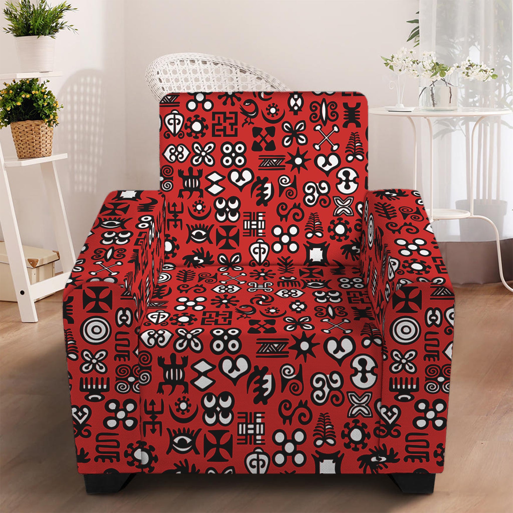 Red Adinkra Tribe Symbols Print Armchair Slipcover