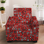 Red Adinkra Tribe Symbols Print Armchair Slipcover