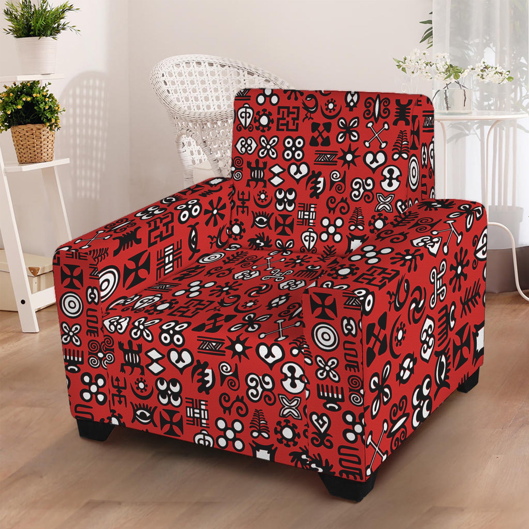 Red Adinkra Tribe Symbols Print Armchair Slipcover