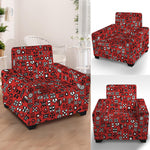 Red Adinkra Tribe Symbols Print Armchair Slipcover