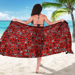 Red Adinkra Tribe Symbols Print Beach Sarong Wrap