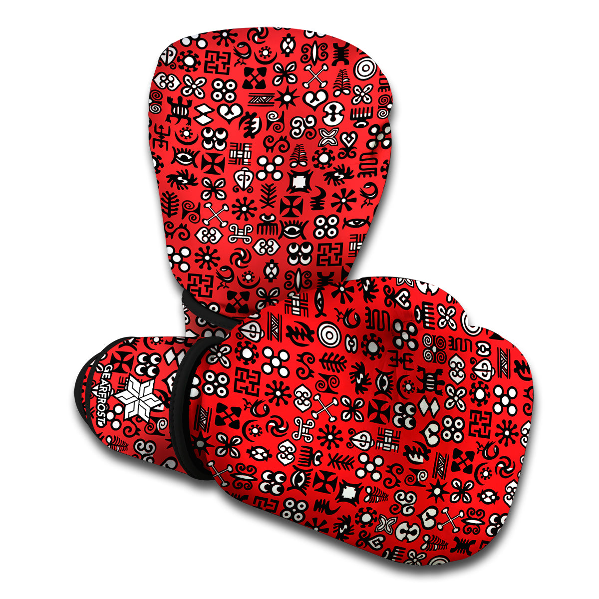 Red Adinkra Tribe Symbols Print Boxing Gloves