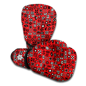 Red Adinkra Tribe Symbols Print Boxing Gloves