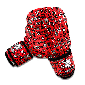 Red Adinkra Tribe Symbols Print Boxing Gloves