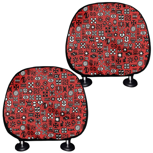 Red Adinkra Tribe Symbols Print Car Headrest Covers