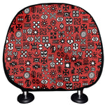 Red Adinkra Tribe Symbols Print Car Headrest Covers