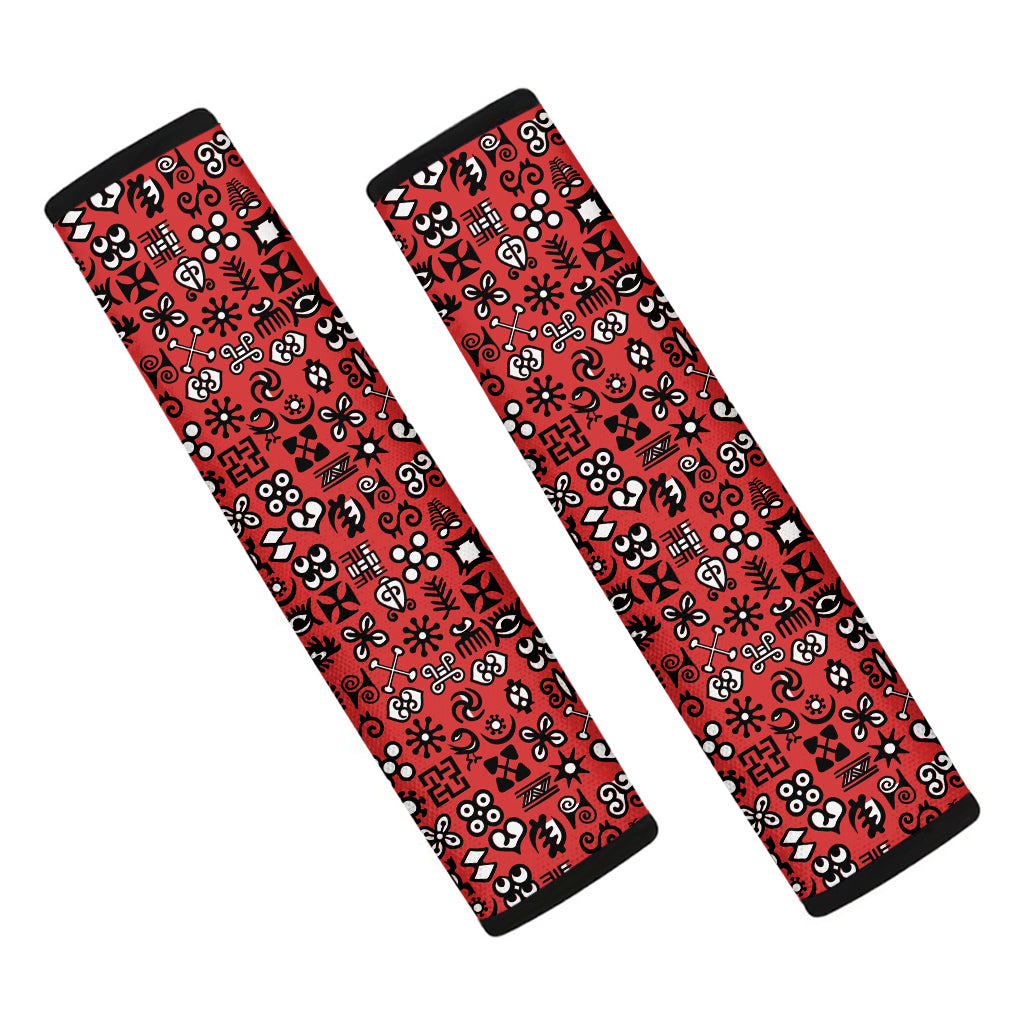 Red Adinkra Tribe Symbols Print Car Seat Belt Covers