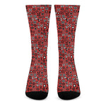 Red Adinkra Tribe Symbols Print Crew Socks