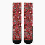 Red Adinkra Tribe Symbols Print Crew Socks