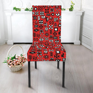 Red Adinkra Tribe Symbols Print Dining Chair Slipcover