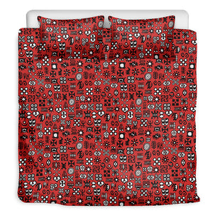 Red Adinkra Tribe Symbols Print Duvet Cover Bedding Set