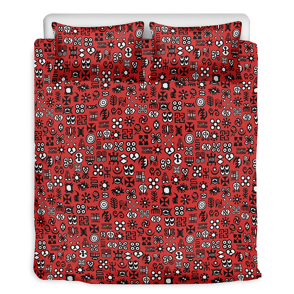 Red Adinkra Tribe Symbols Print Duvet Cover Bedding Set