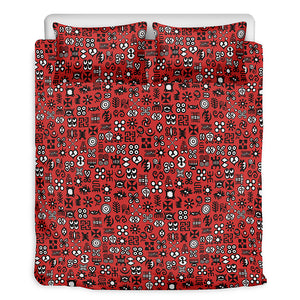 Red Adinkra Tribe Symbols Print Duvet Cover Bedding Set