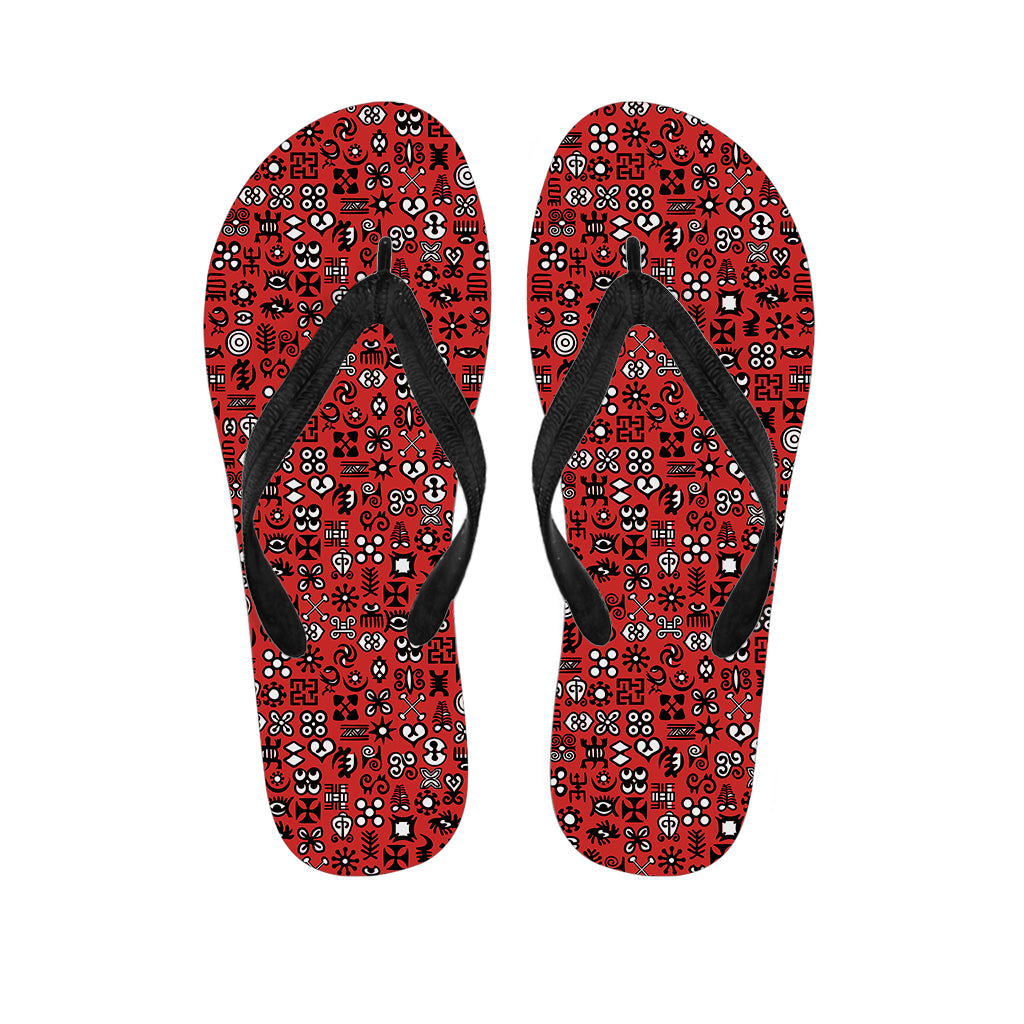 Red Adinkra Tribe Symbols Print Flip Flops