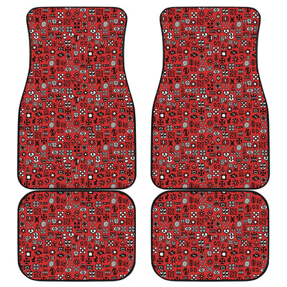 Red Adinkra Tribe Symbols Print Front and Back Car Floor Mats