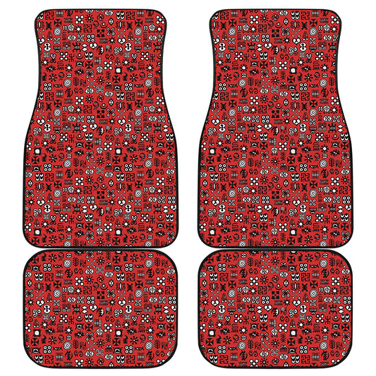 Red Adinkra Tribe Symbols Print Front and Back Car Floor Mats