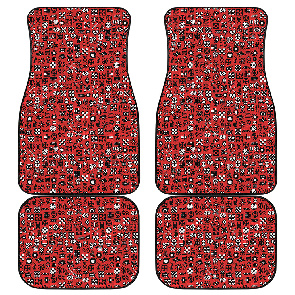 Red Adinkra Tribe Symbols Print Front and Back Car Floor Mats