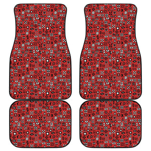 Red Adinkra Tribe Symbols Print Front and Back Car Floor Mats