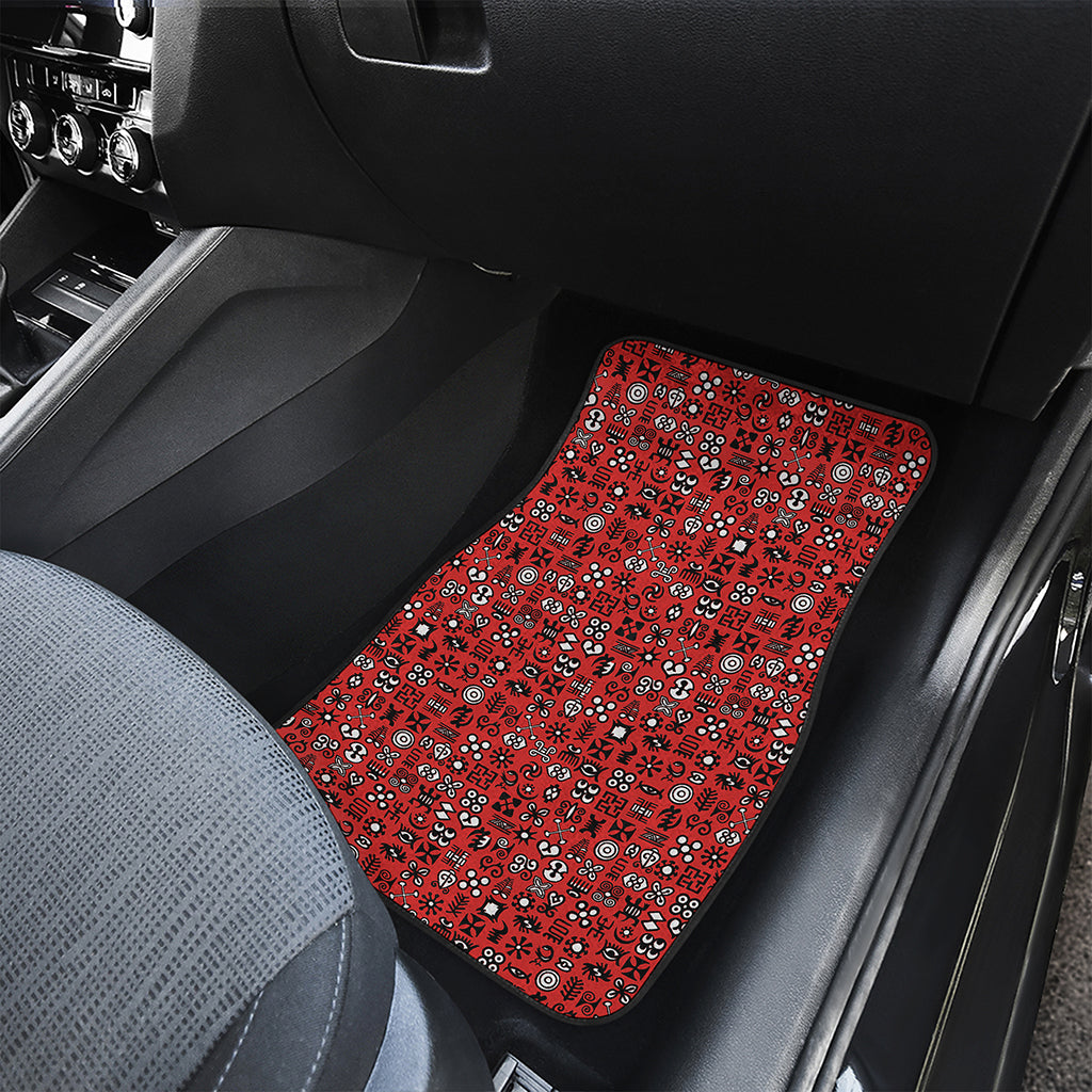 Red Adinkra Tribe Symbols Print Front and Back Car Floor Mats