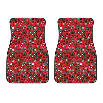 Red Adinkra Tribe Symbols Print Front Car Floor Mats