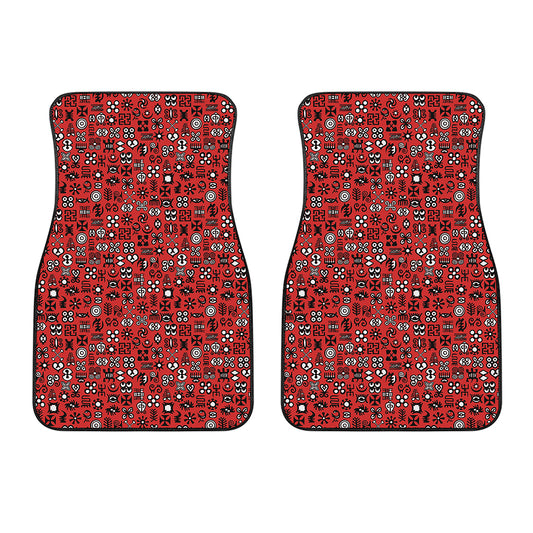 Red Adinkra Tribe Symbols Print Front Car Floor Mats