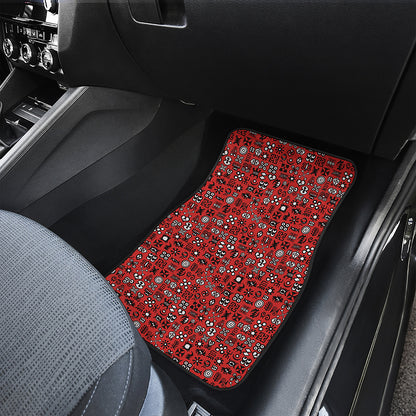 Red Adinkra Tribe Symbols Print Front Car Floor Mats
