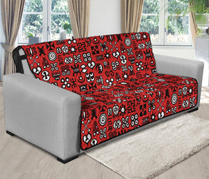 Red Adinkra Tribe Symbols Print Futon Protector