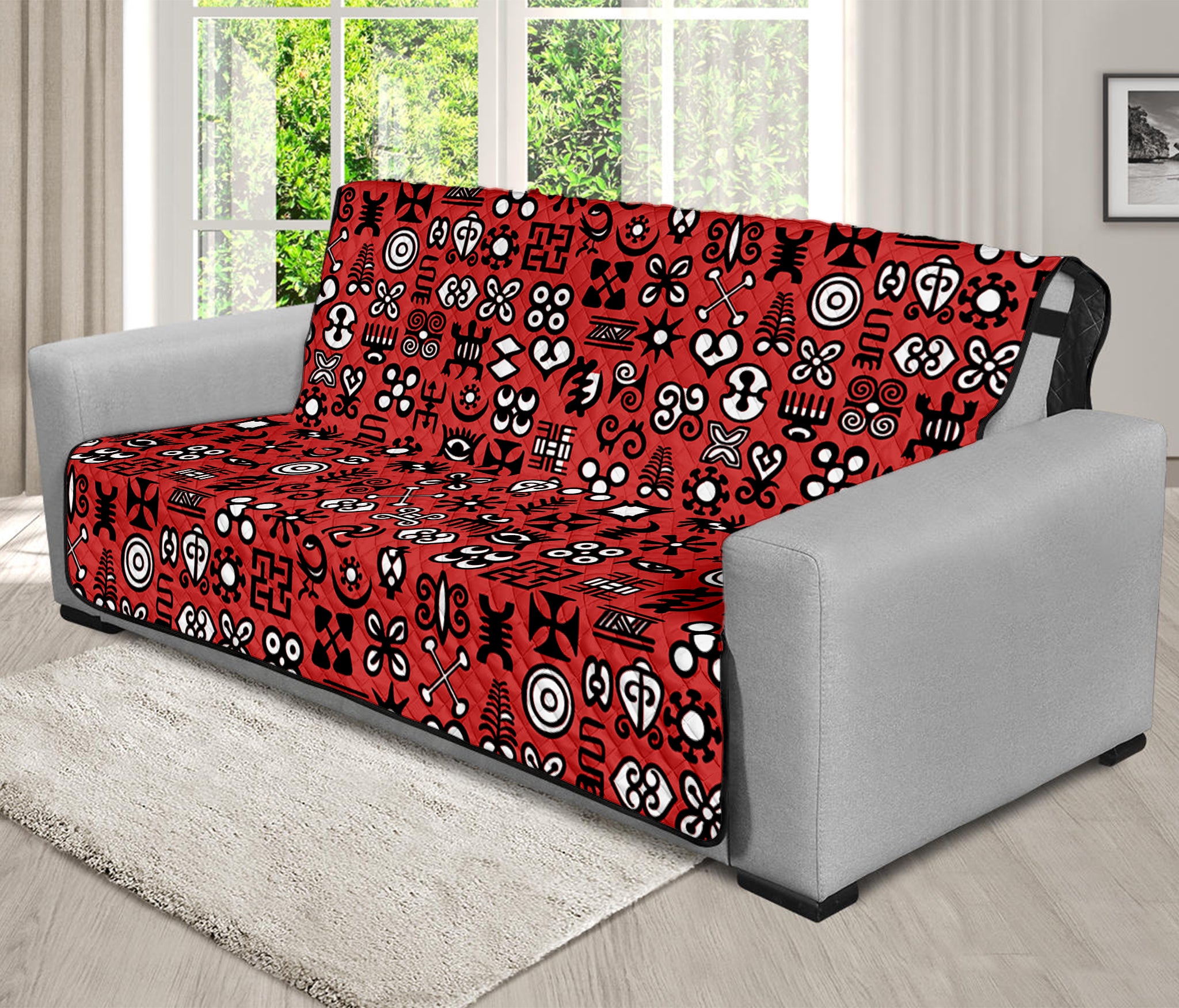 Red Adinkra Tribe Symbols Print Futon Protector