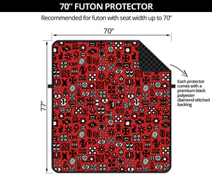 Red Adinkra Tribe Symbols Print Futon Protector