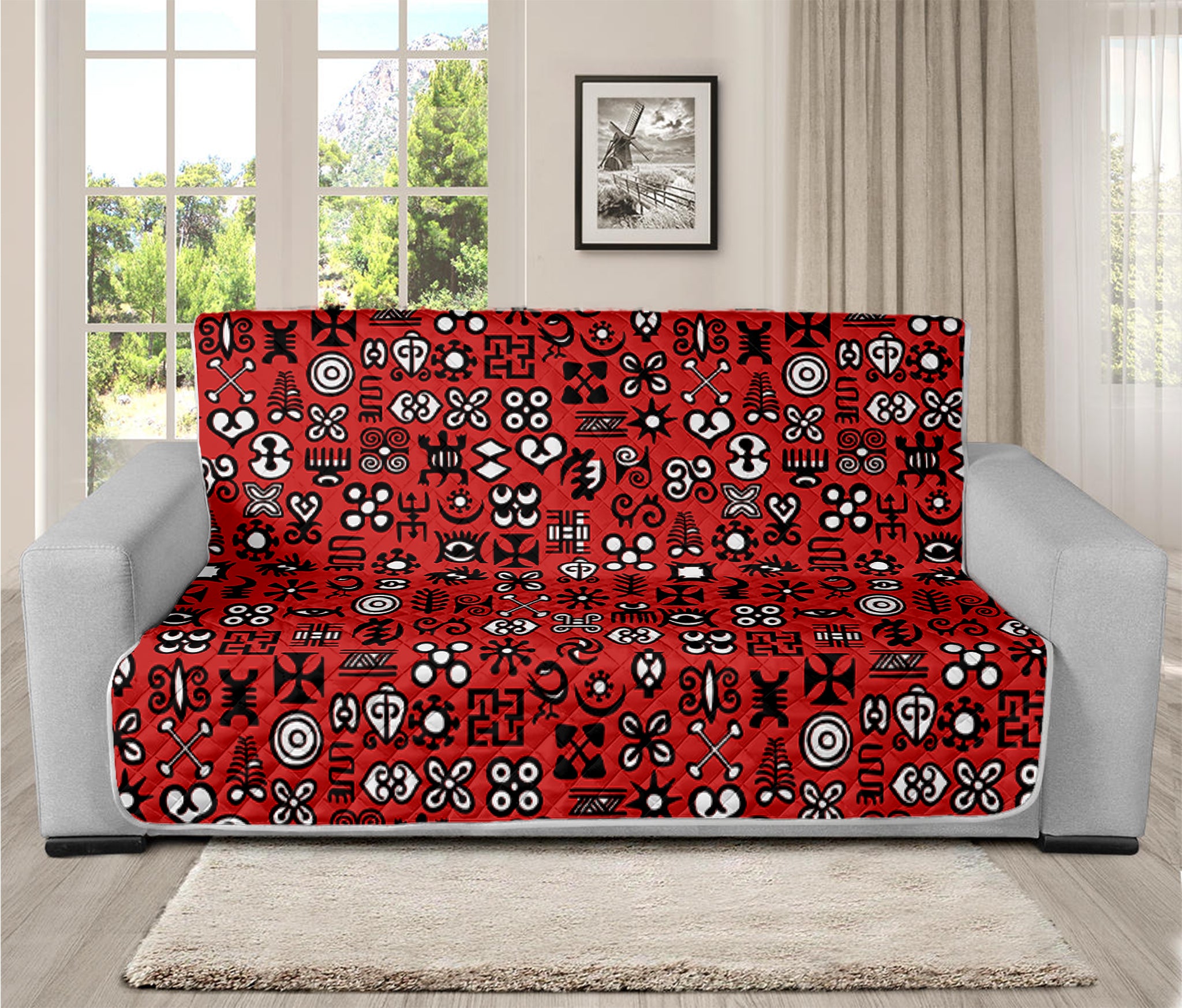 Red Adinkra Tribe Symbols Print Futon Protector