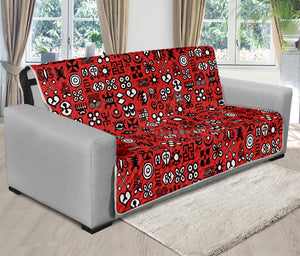 Red Adinkra Tribe Symbols Print Futon Protector