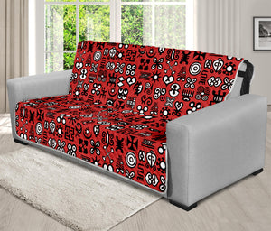 Red Adinkra Tribe Symbols Print Futon Protector