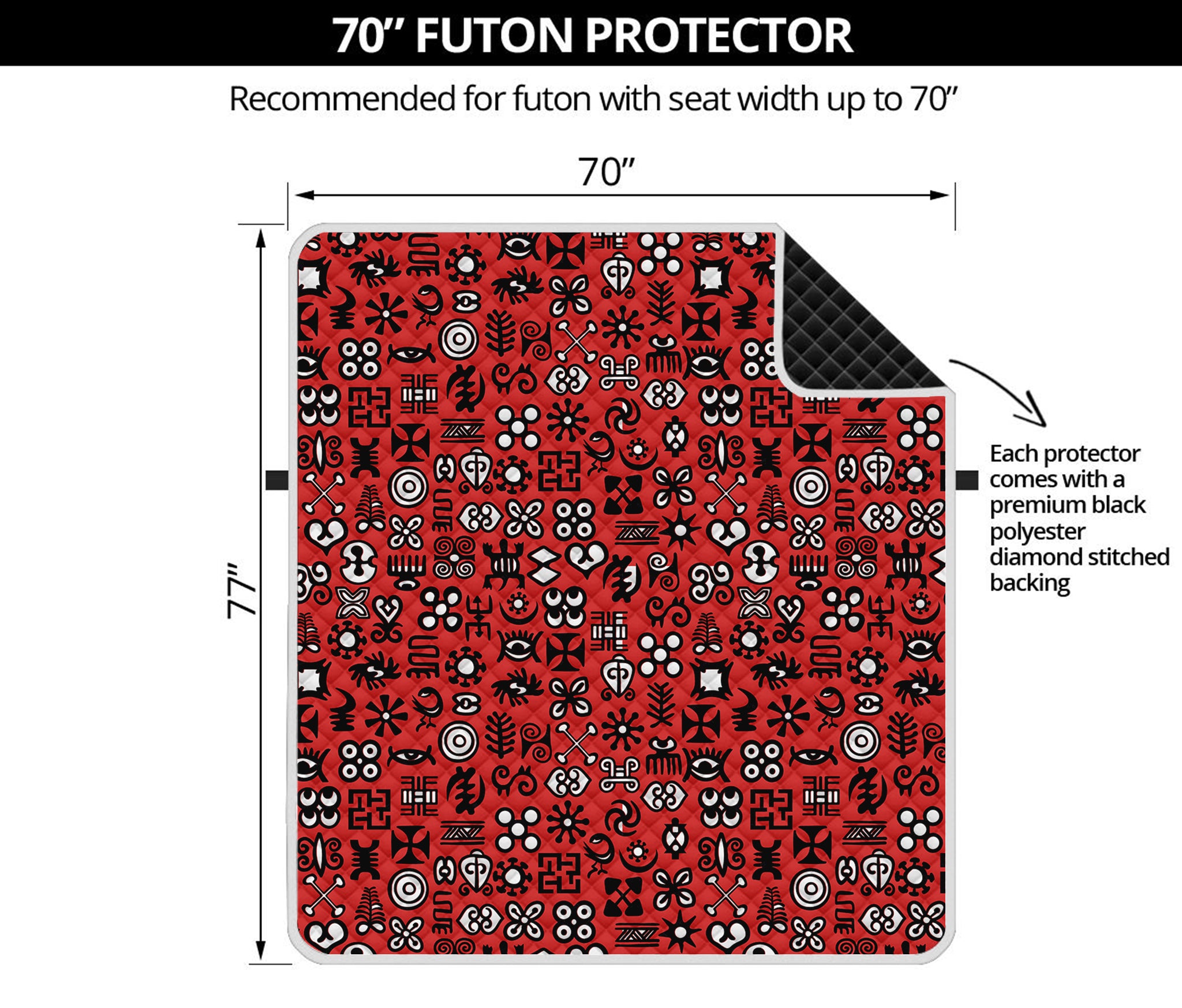 Red Adinkra Tribe Symbols Print Futon Protector