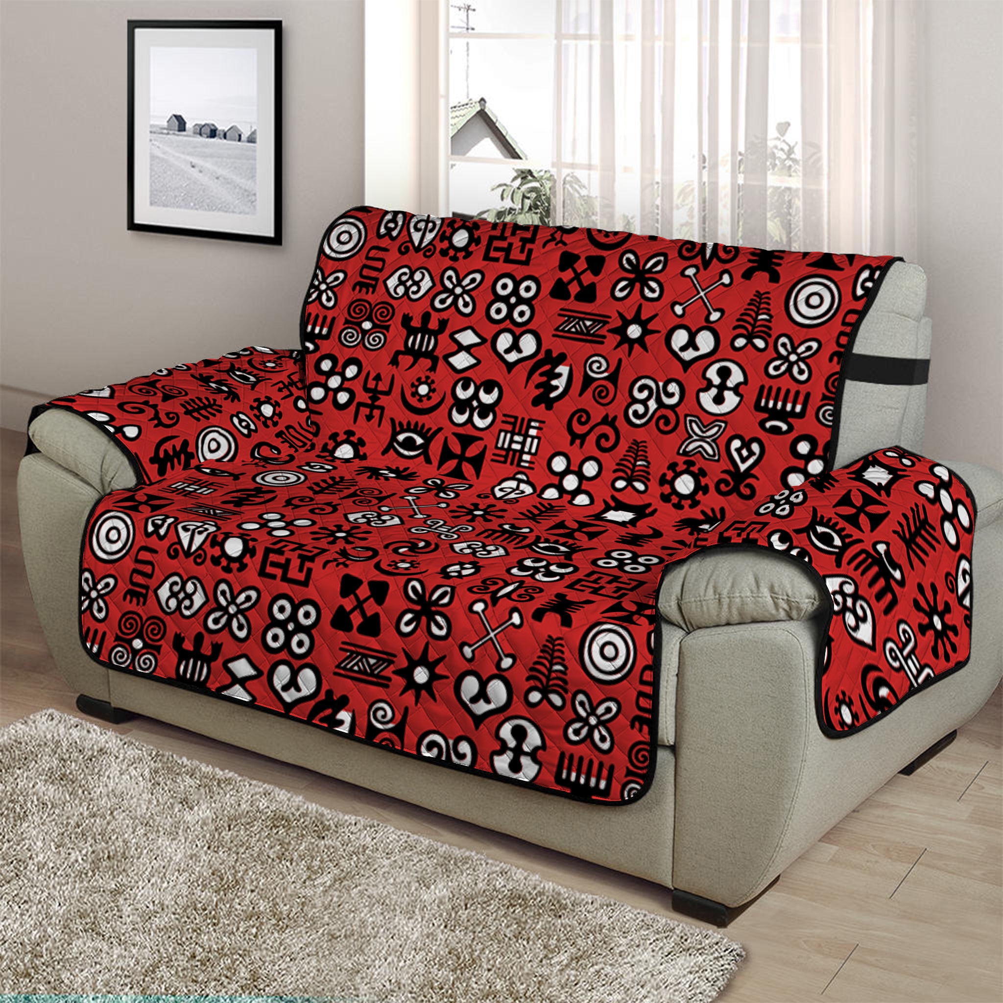 Red Adinkra Tribe Symbols Print Half Sofa Protector