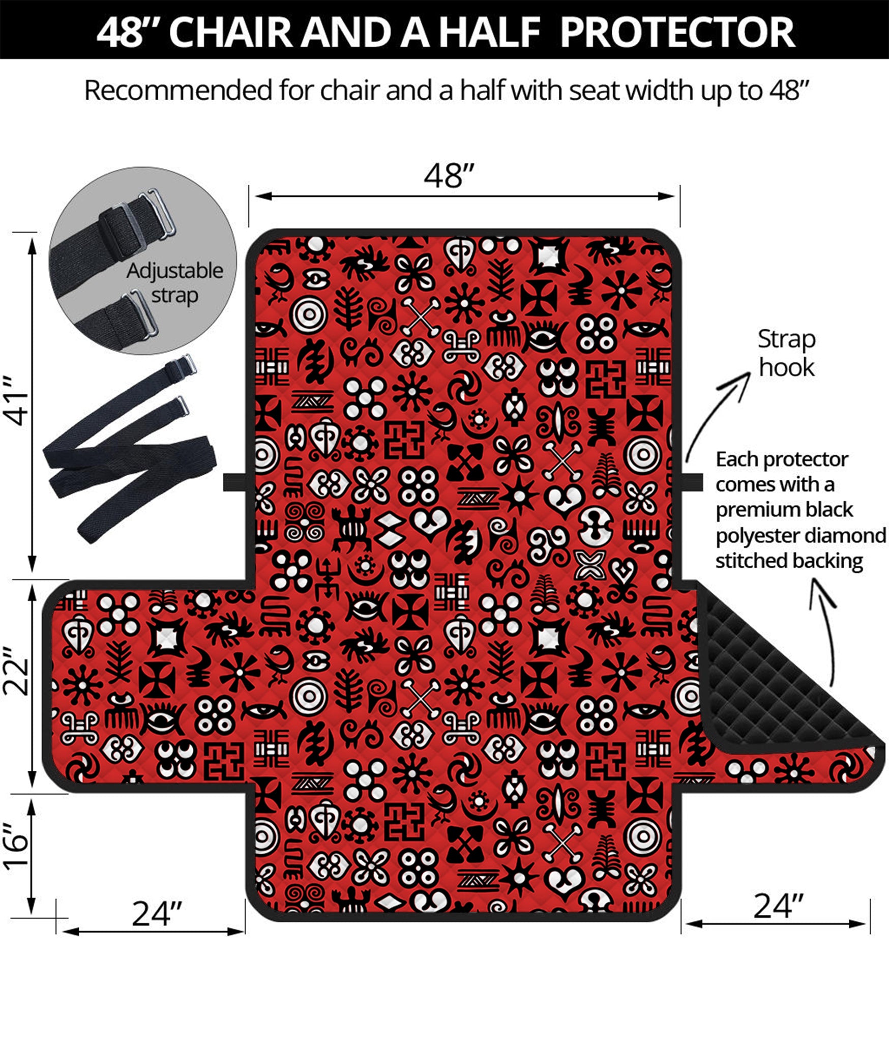 Red Adinkra Tribe Symbols Print Half Sofa Protector