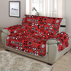 Red Adinkra Tribe Symbols Print Half Sofa Protector