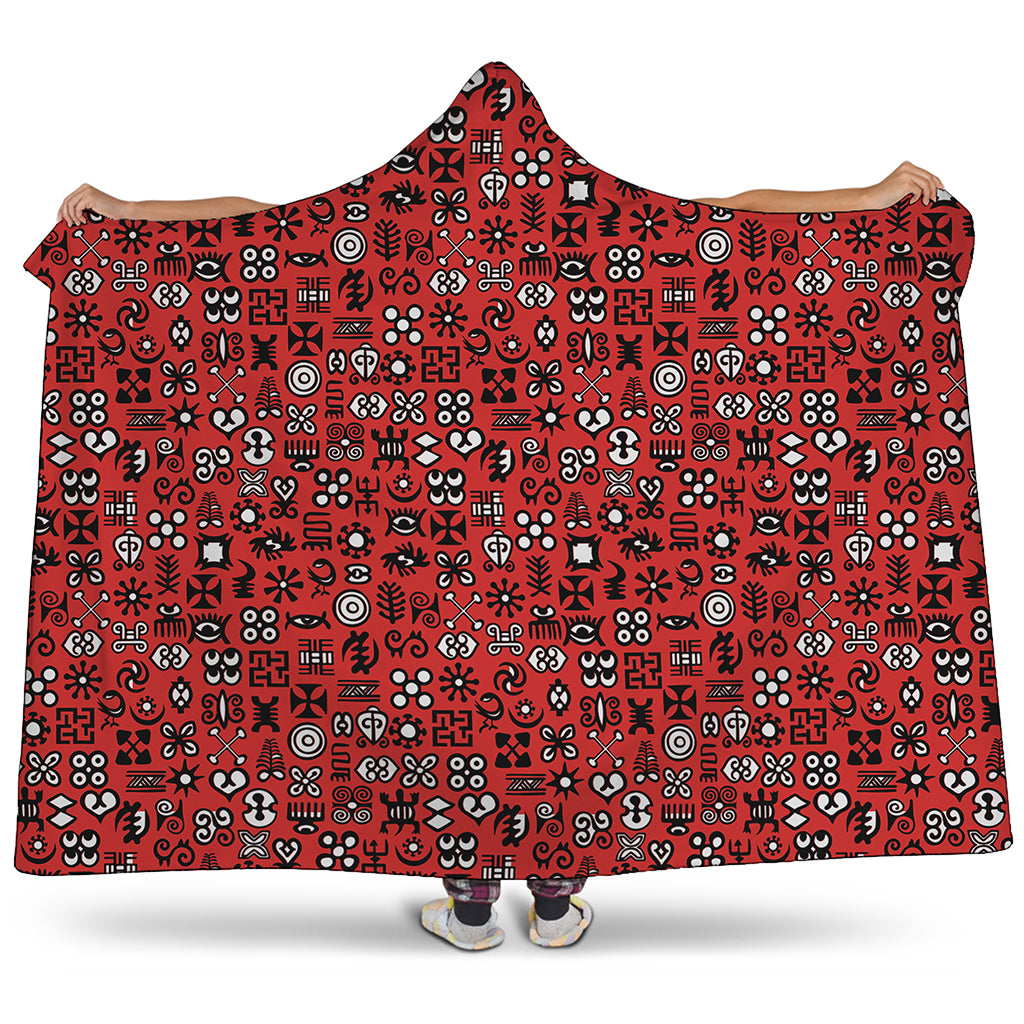Red Adinkra Tribe Symbols Print Hooded Blanket