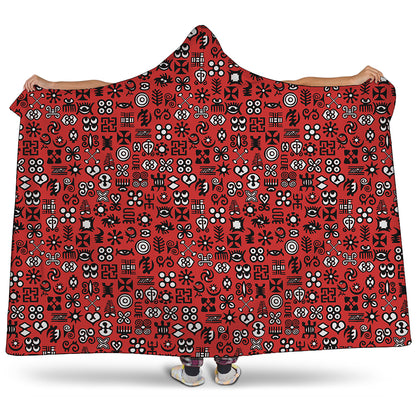 Red Adinkra Tribe Symbols Print Hooded Blanket