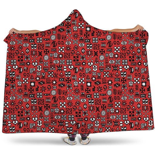 Red Adinkra Tribe Symbols Print Hooded Blanket