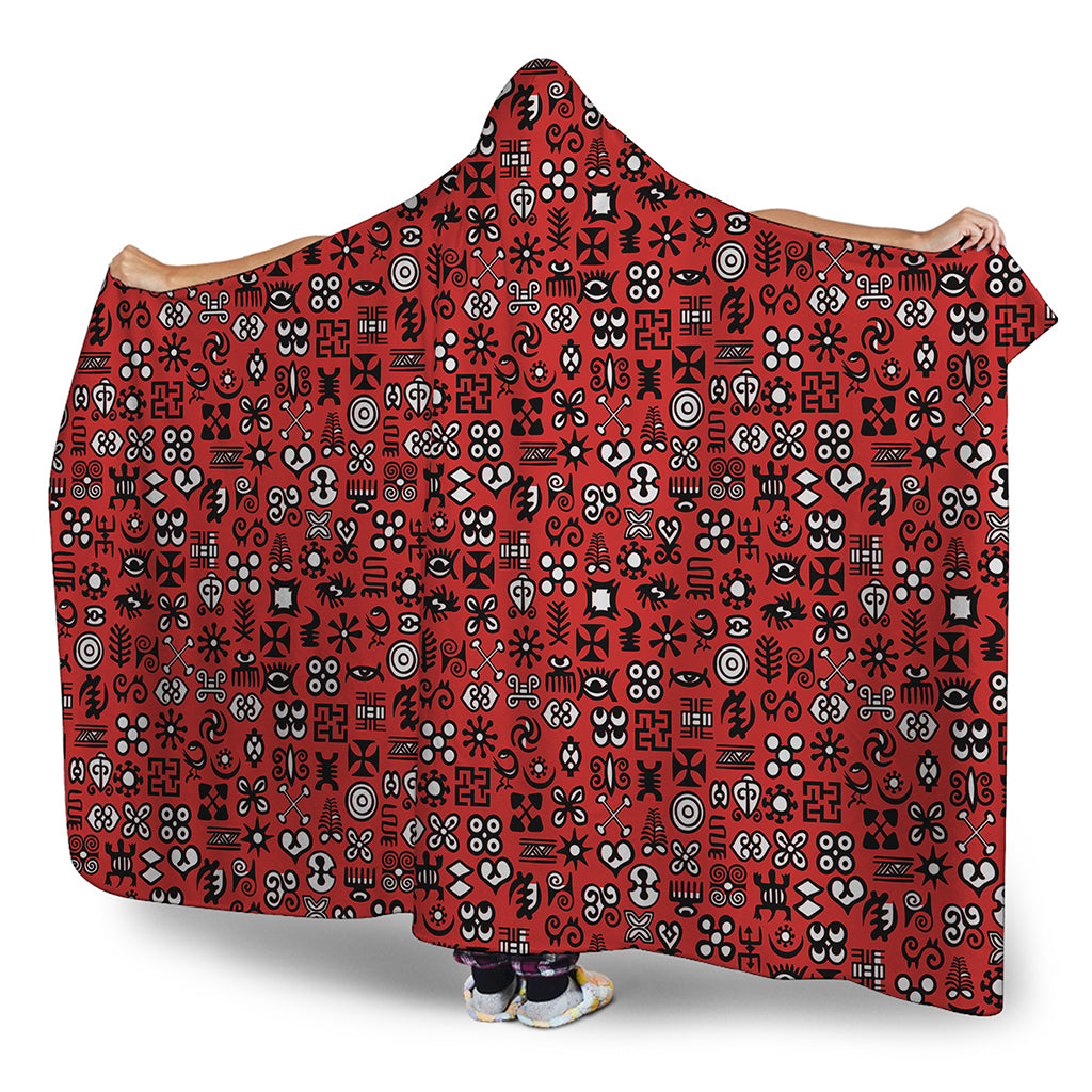 Red Adinkra Tribe Symbols Print Hooded Blanket