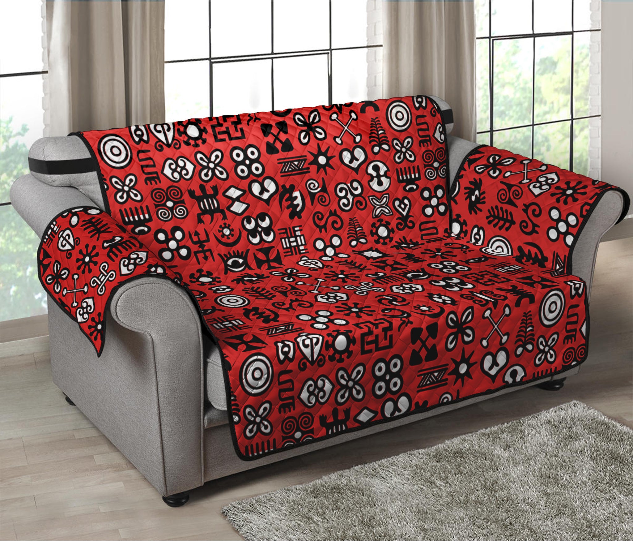 Red Adinkra Tribe Symbols Print Loveseat Protector