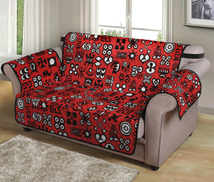 Red Adinkra Tribe Symbols Print Loveseat Protector