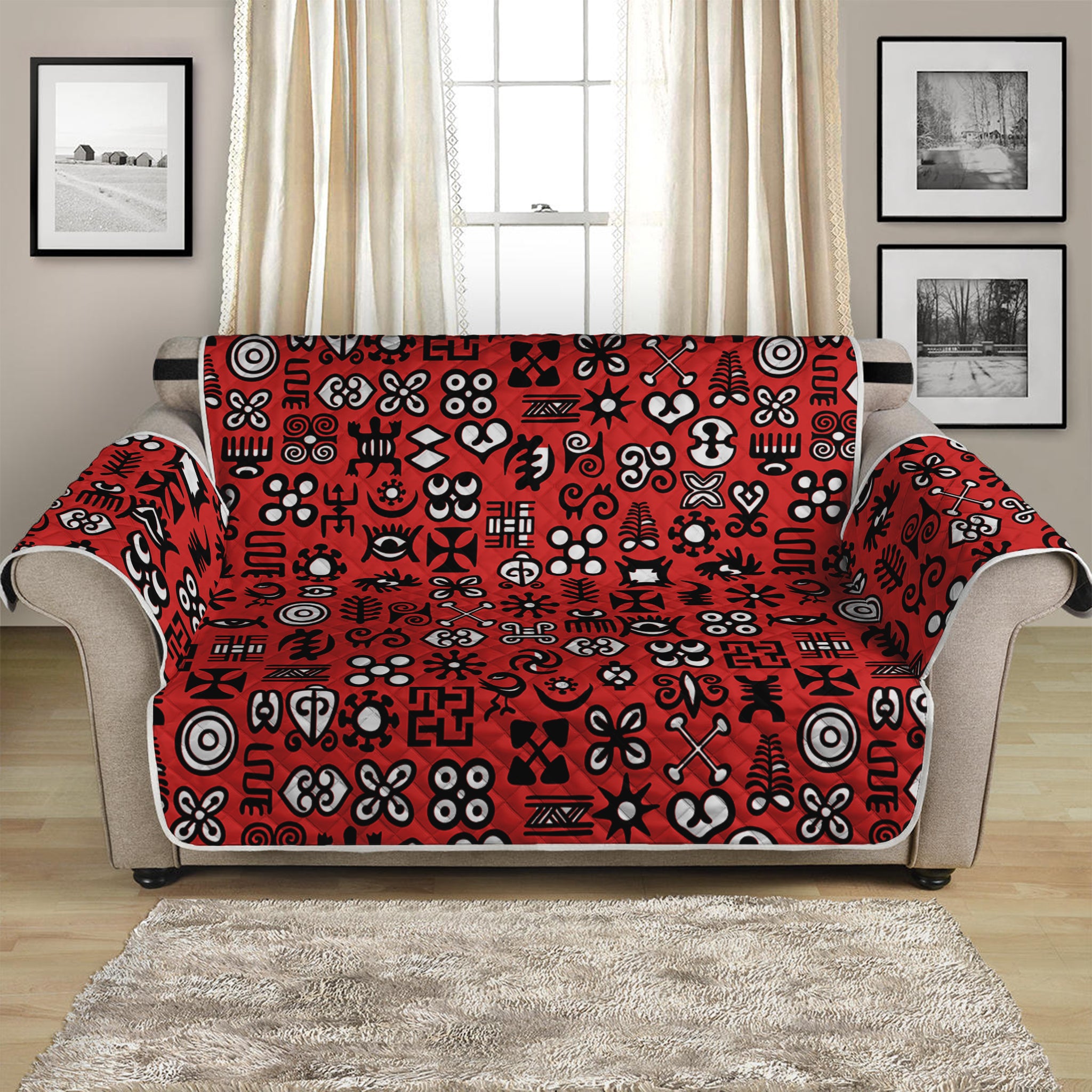 Red Adinkra Tribe Symbols Print Loveseat Protector