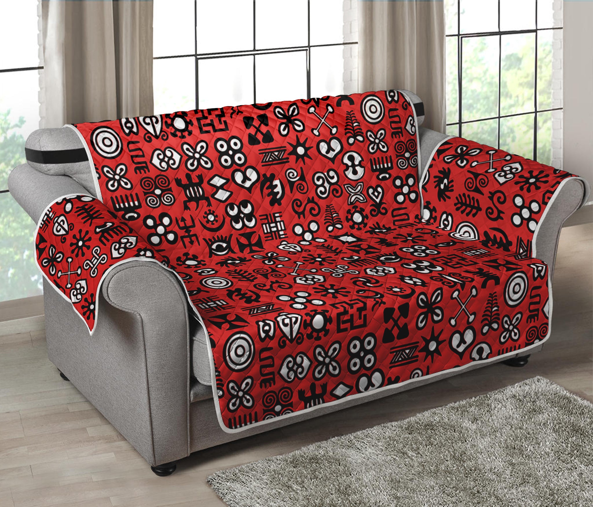 Red Adinkra Tribe Symbols Print Loveseat Protector